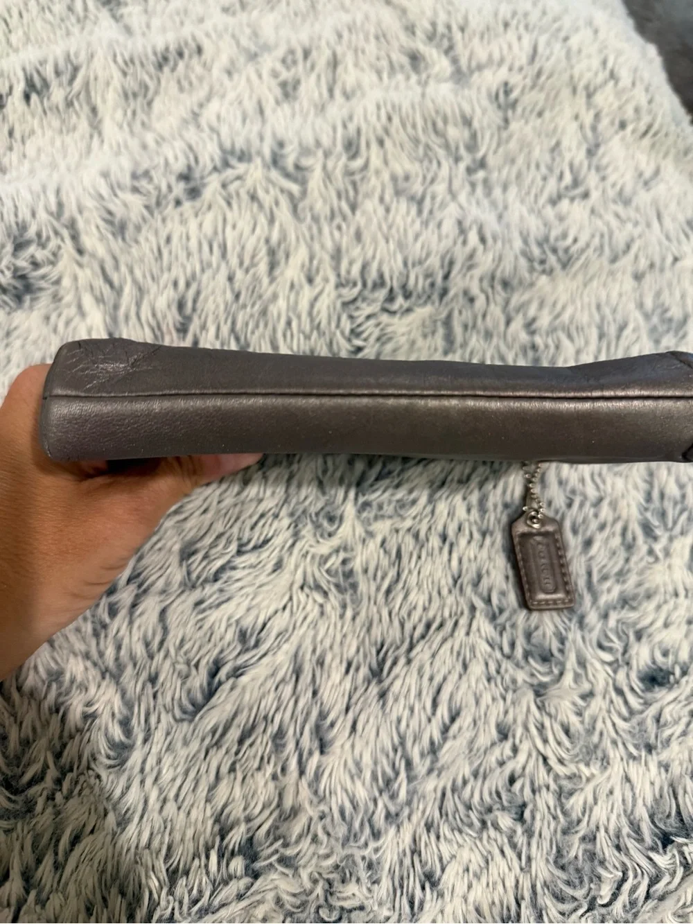 Coach silver Leather Pleated Wristlet